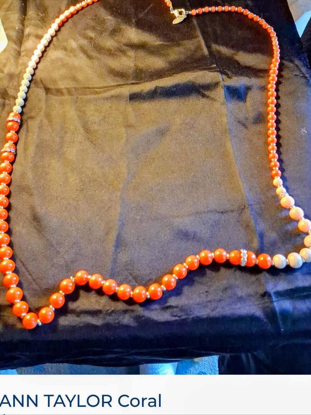 Ann Taylor Red Beaded Necklace with Cream Accents